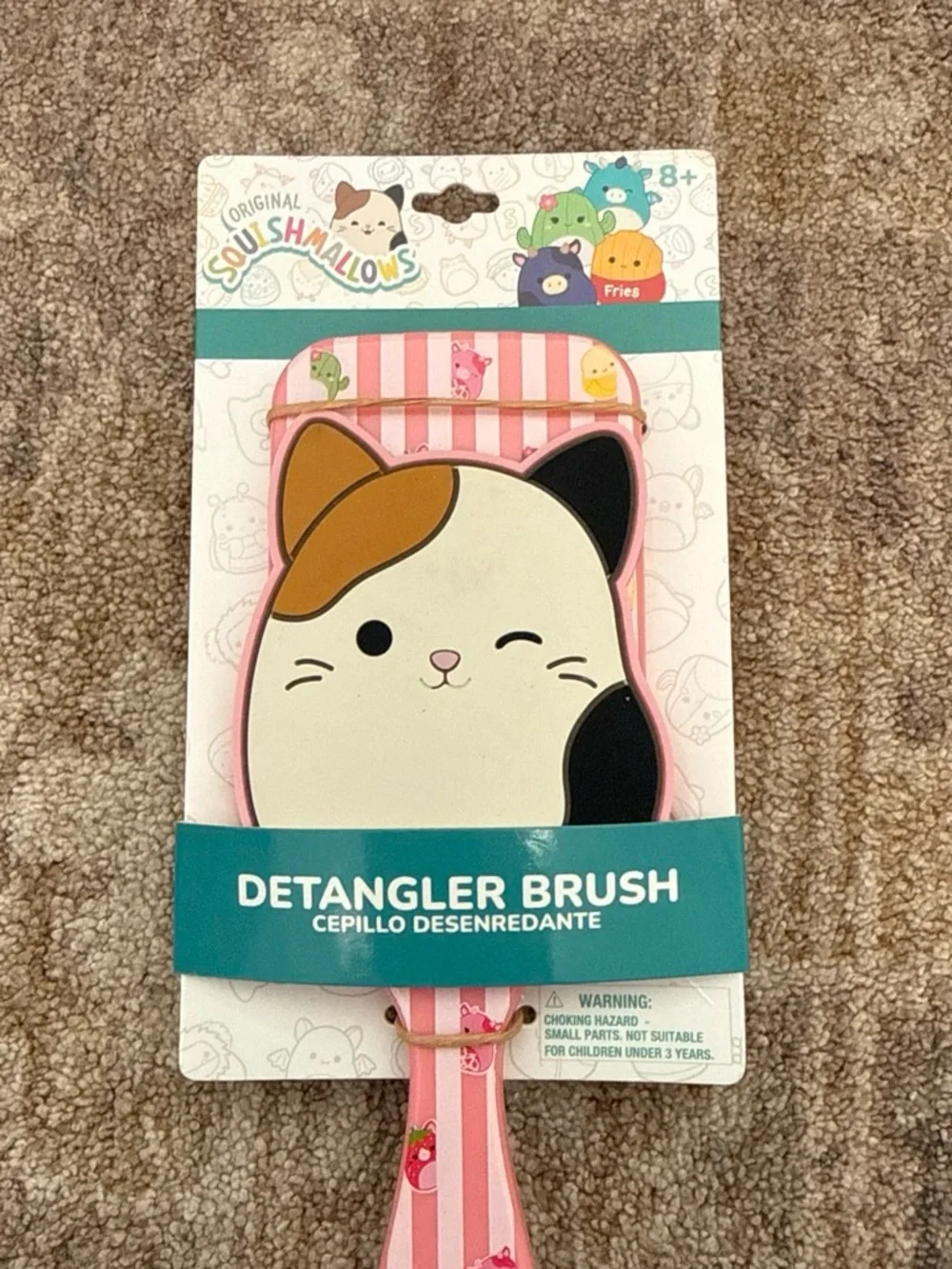 Squishmallows Pink Striped Cat Detangler Hair Brush